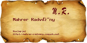 Mahrer Radvány névjegykártya